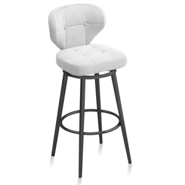 Imagem de Bancos de bar de veludo com encosto bancos de cozinha estofados conjunto de 1, cadeiras de jantar com apoio para os pés preto cadeiras de bar para cozinha, casa, bar, branco, 65 cm