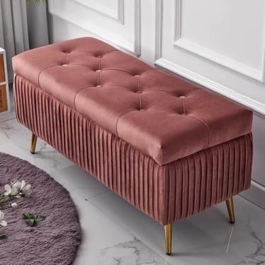 Imagem de Bancos de entrada modernos com almofada, banco de cama de quarto com armazenamento, banco de armazenamento de sala de estar, banco de sapato de porta frontal com armazenamento, banco de assento de