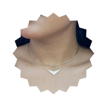 Imagem de ROHNES Choker Feminino Aço Inoxidável e Ouro, Colar Aro Maxi Coração Cravejado Zircônia, Prata, Metal, Folheado Ouro 18k
