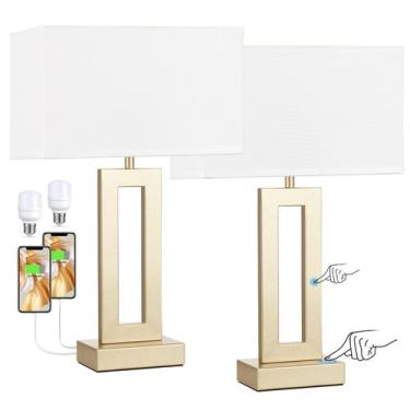 Imagem de Juego de 2 Lámparas de Mesa Seealle Táctiles USB Regulables Blanco y D