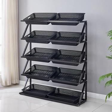 Imagem de Rack de armazenamento de lanches de 4/5 níveis - prateleira de exibição de frutas e vegetais de supermercado comercial, grande capacidade para despensa, loja de varejo e mercado, ideal para batatas e