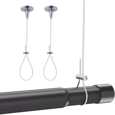 Imagem de Suporte de varão de cortina de chuveiro para montagem no teto - pacote com 2 - fio de suspensão de aço inoxidável ajustável resistente de 150 cm, kit de suporte antiflacidez à prova de ferrugem para