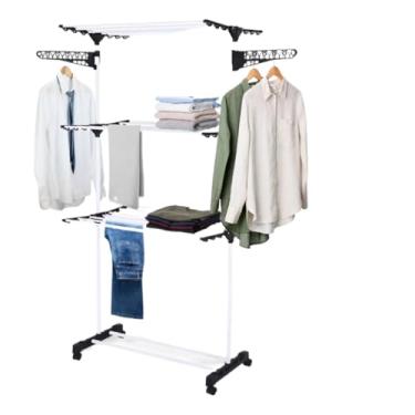 Imagem de Varal De Chão De Roupas 3 Andares Dobrável Grande 4 Rodas(Preto)