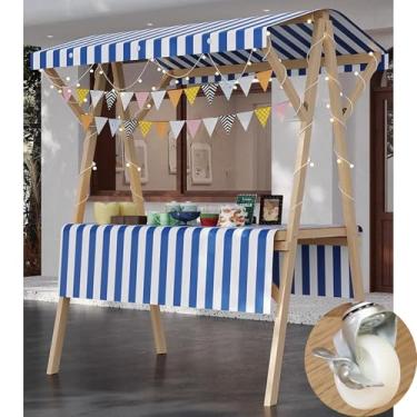 Imagem de Carrinho de comida portátil com rodas - Barraca de mercado de madeira dobrável para cachorros-quentes, café, flores e doces - Cabine de concessão ao ar livre para rua e mercado (cor 5, G)