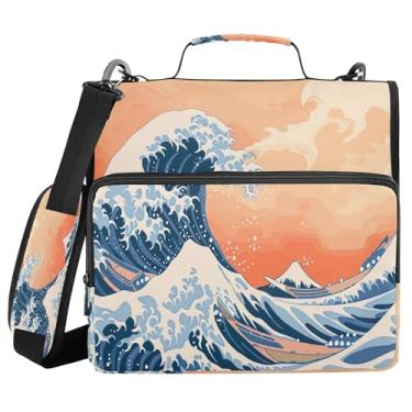 Imagem de SEHANY Fichário japonês Seawave com alça de ombro, capacidade para 500 folhas, vários bolsos, 3 cm, 3 anéis Trapper Keeper