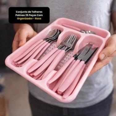 Imagem de Conjunto de Talheres Inox 25 Peças Com Organizador Cor Rosa Alta Quali