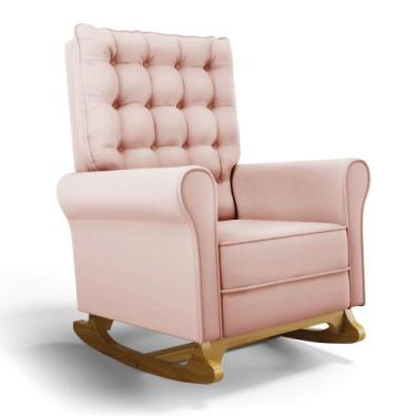 Imagem de Poltrona de Amamentação com Balanço Manu Veludo Base de Madeira - D'Ro