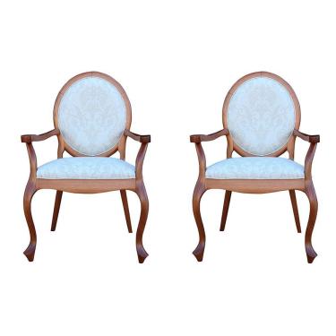 Imagem de Kit 02 Poltronas Base Madeira Maciça Adrie Sarja Gran Belo