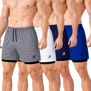 Imagem de Kit 4 Shorts Masculinos 2 em 1 para Atividades Esportivas com Estampa de Corrida-Masculino
