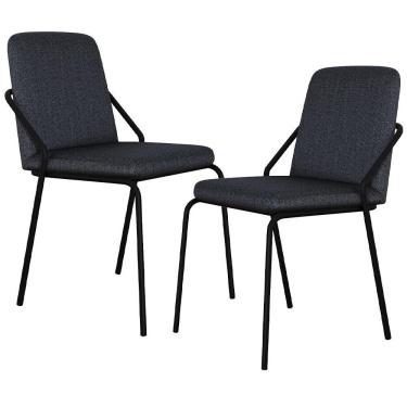 Imagem de Kit 02 Cadeiras Estofada Para Sala De Jantar Loft Preto C01 Linho Grafite - Lyam Decor