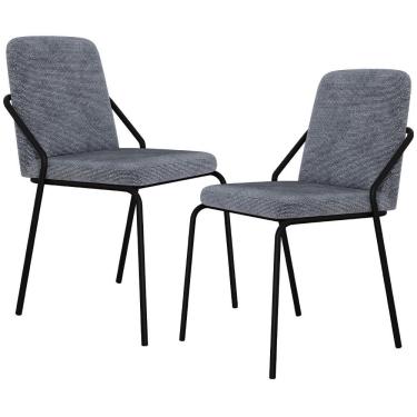 Imagem de Kit 02 Cadeiras Estofada Para Sala De Jantar Loft Preto C01 Linho Prata - Lyam Decor