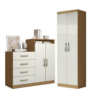 Imagem de Cômoda Sapateira Londres 2004142 E Armário Multiuso New 2000192 Atacama Off White - Aramóveis