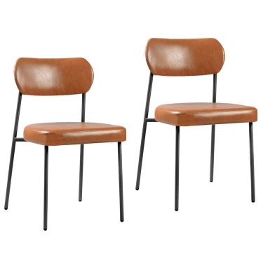 Imagem de Kit 02 Cadeiras Sala de Jantar Lavínia Estofada Base Preto Couríssimo Amarula - Desk Design