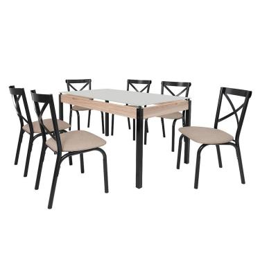 Imagem de Conjunto De Mesa Com 6 Cadeiras Para Cozinha Tampo Retangular Vidro Karina Ciplafe Preto