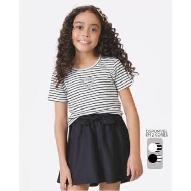Imagem de Conjunto blusa listrada shorts godê verão estiloso fresco - Preto e Branco - Menina 4 a 14 anos-Feminino