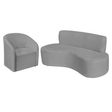 Imagem de Kit Sofá Curvo Amsterdã 140cm E Poltrona Luiza Max Bouclé Cinza