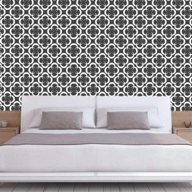 Imagem de Papel De Parede Preto E Círculos Brancos Adesivo Sala Quarto
