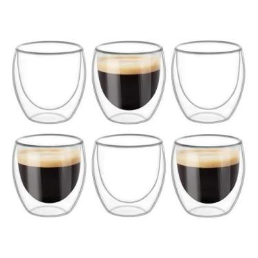 Imagem de Conjunto 6 Copos Para Café Parede Dupla De Vidro 80ml Borossilicato - 