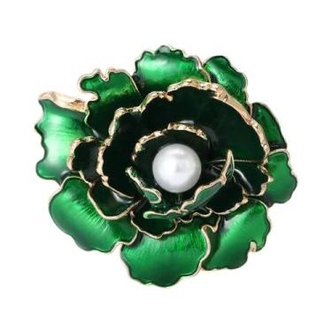 Imagem de Broche Unissex Feminino De Esmalte Com Flor De Peônia E Pérolas, Acess