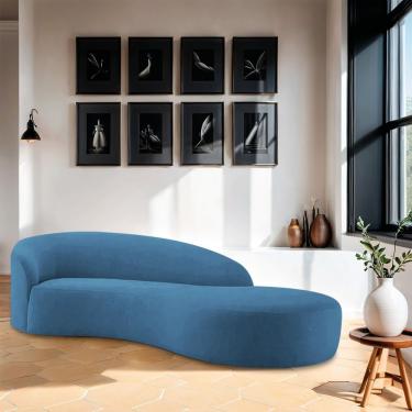 Imagem de Divã Recamier Orgânico França 220cm Lado Direito Linho Azul Royal