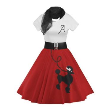 Imagem de Vestido ZEZCLO Retro Poodle Print Skater Vintage Vermelho Tamanho GG