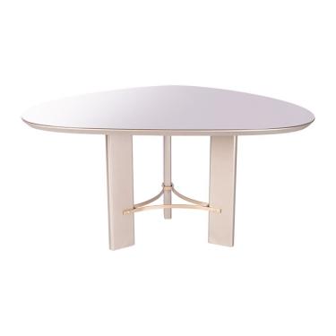 Imagem de Mesa de Jantar Palheta Redonda Madeira Vidro 140CM Marrom Nogueira com Acabamento Laqueado Natural