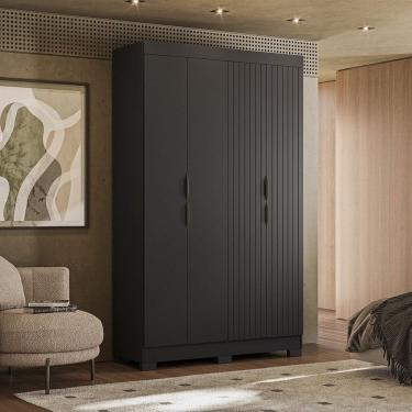 Imagem de Guarda-roupa Casal Ripado York 4 Portas 2 Gavetas Olivar Móveis Preto Ac