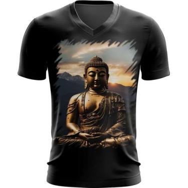 Imagem de Camiseta Gola V Estátua de Buda Iluminado Religião 24 - Kasubeck Store