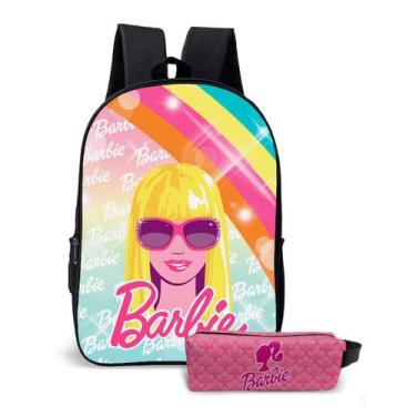 Imagem de Kit Mochila Com Estojo Escolar Feminina Menina Mundo Rosa Estilo Bonec