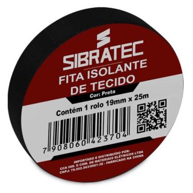 Imagem de 1 fita isolante de tecido preta de 19mm x 25 metros sibratec