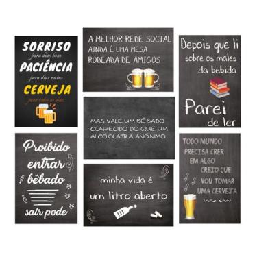 Imagem de Kit 7 Quadros Cerveja Boteco Bebidas Chopperia Bar 20x28cm - CAMALEÃO 