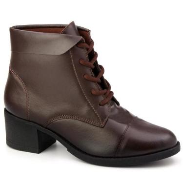 Imagem de Bota Feminina Coturno Couro Cano Curto Salto Baixo Conforto - Neftali,