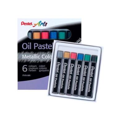 Imagem de Giz Pastel Oleoso Uso Artístico 06 Cores Pentel Arts PHN, Metálico