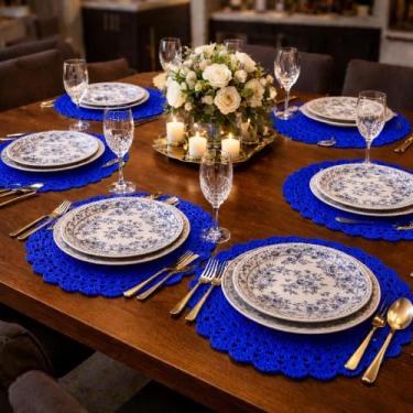 Imagem de Kit 6 Sousplat Crochê Redondo Barbante Para Mesa De Jantar - Romacris 
