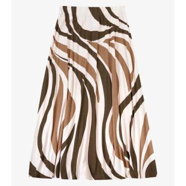 Imagem de Saia Feminina Super Midi Evasê Estampada Endless Marrom, M, Marrom