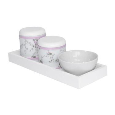 Imagem de Kit Higiene Slim Branco Capa Rosa Provençal Quarto Bebê Menina - Potin
