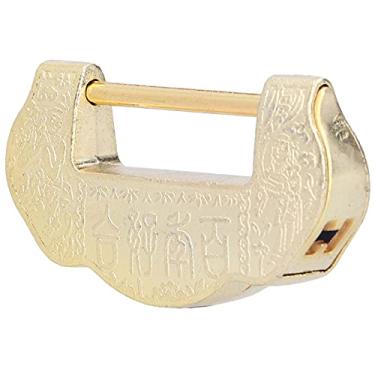 Imagem de Cadeado antigo, cadeado de porta da dinastia Ming Qing antigo para caixas de ferramentas de presente para caixas de joias de madeira(Latão)