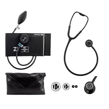Imagem de Kit Estetoscopio Duplo Cardiologico Inox + Medidor De Pressão Bic (Preto Total)