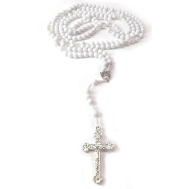 Imagem de Rosário Completo Branco Com 20 Mistérios