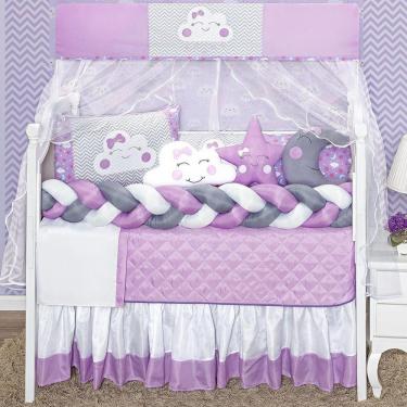 Imagem de Jogo Enxoval De Berço Feminino Lilás Trança Lateral 12P