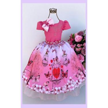 Vestido infantil rosa tema Bailarina com balões no jardim