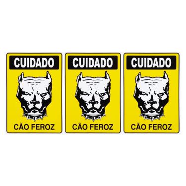 Imagem de Combo 3 Placas De Sinalização Cuidado Cão Feroz 20x30 Acesso - P-6/3 F9e