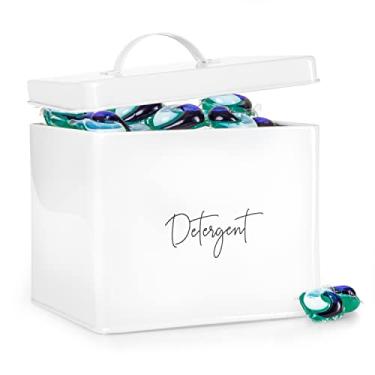 Imagem de Ilyapa Suporte de cápsulas para lava-louças - Recipiente de armazenamento de cozinha de fazenda revestido com pó branco galvanizado