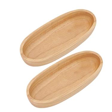 Imagem de Tigela de madeira, bandeja de madeira oval, superfície de madeira de borracha, fácil de usar para armário de banheiro