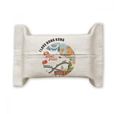 Imagem de Bolsa de linho de algodão para lenços faciais de Hong Kong com desenho famoso