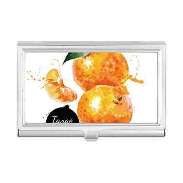 Imagem de Tangerine Fruit Tasty Healthy Watercolor Porta-cartões de visita com bolso