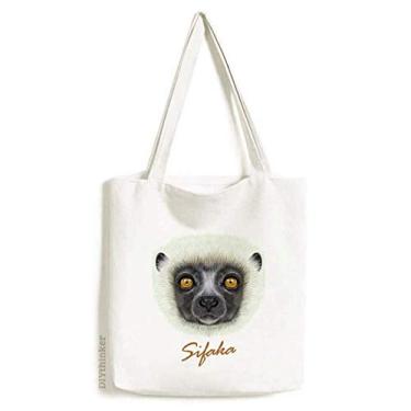 Imagem de Bolsa de lona branca fofa Sifaka macaco animal bolsa de compras casual bolsa de mão