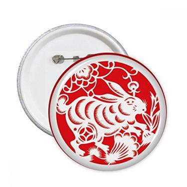Imagem de Cortes em papel Coelhos Animal Zodíaco Chinês Arte Redonda Broche Decoração de Roupas 5 peças Presente