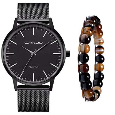 Imagem de Relogio Masculino Social Ultra Fino Preto + Pulseira Bolinha