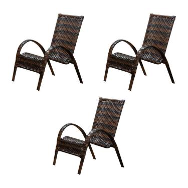 Imagem de Kit 3 Poltronas em Junco para Área Externa Base Aço Itacaré - Argila